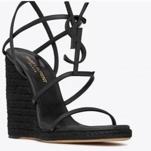 YSL Valda Vacchetta black wedge shoes